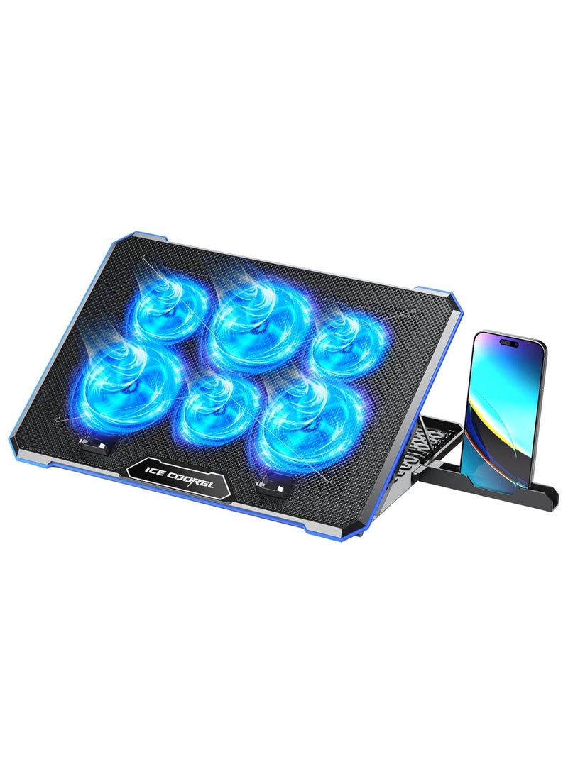 آيس كوريل قاعدة تبريد لأجهزة الكمبيوتر المحمولة المصنوعة من أشباه الموصلات، حامل تبريد لأجهزة الكمبيوتر المحمولة المخصصة للألعاب، قابل لتعديل الارتفاع، مزود بمروحتين هادئتين مقاس 14 سم وحامل للهاتف، مناسب لأجهزة الكمبيوتر المحمولة من 13 إلى 17 بوصة - Image 1